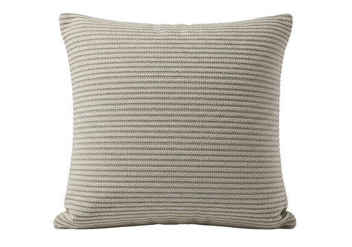 Square decorative throw pillow with soft textured grey fabric for modern home interior decor isolated on transparent background