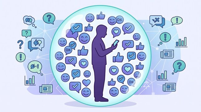 Digital Filter Bubble and Social Media Echo Chamber Conceptual Illustration