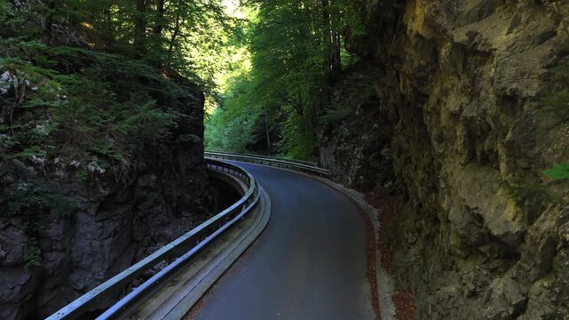 Mountain road among the rocks and forests of Slovenia.
Iconic Slovenian road, nestled between streams and rocks of the Slovenian mountains.