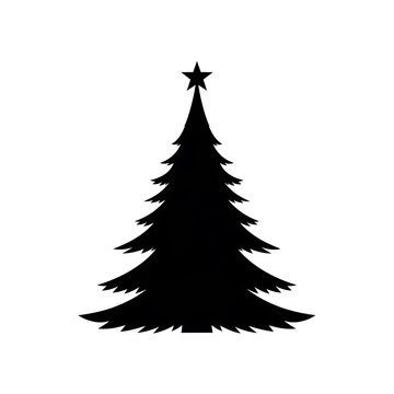 Black christmas tree with star top minimalist vector illustration