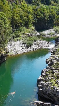Dam on the Soča River (Isonzo) near Tolmin in Slovenia.
The waters of the Soča River flow between the rocks of the Slovenian mountains.