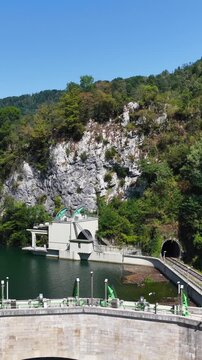 Dam on the Soča River (Isonzo) near Tolmin in Slovenia.
The waters of the Soča River flow between the rocks of the Slovenian mountains.