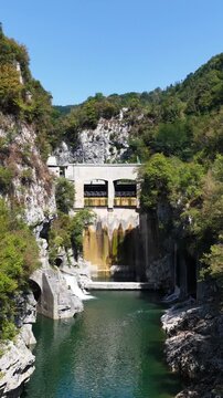 Dam on the Soča River (Isonzo) near Tolmin in Slovenia.
The waters of the Soča River flow between the rocks of the Slovenian mountains.