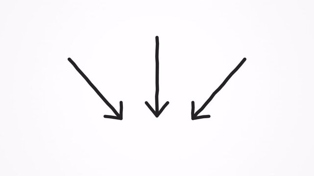 Animated Hand-Drawn Black Down Arrows on Clean White Background. Doodle Sketch Direction Indicator.