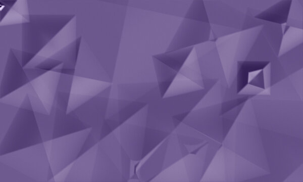 Crumpled paper abstract geometric background with overlapping purple triangular shapes and 3d pyramid structures
