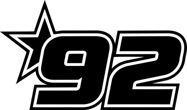 Bold black 92 number typography with star emblem vector illustration