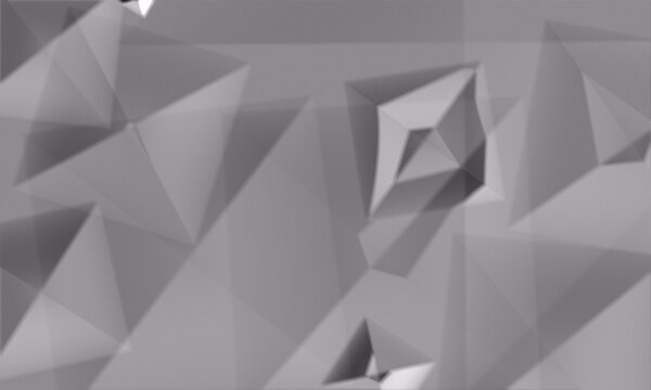 Crumpled paper abstract geometric background with 3d triangular shapes and soft grey lighting