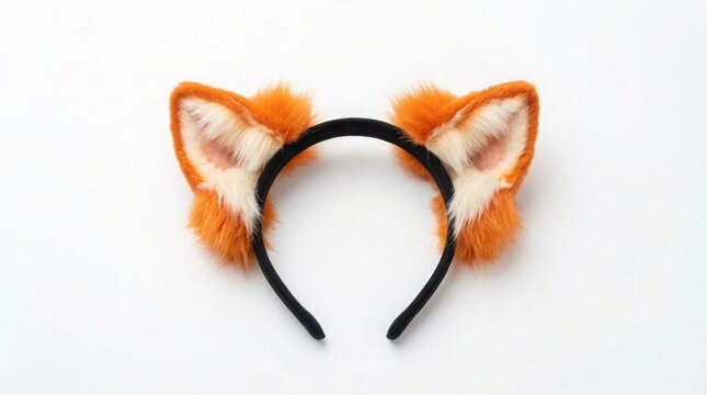 Fluffy orange and white fox ears headband costume accessory on a white background with animal ears dress up party accessory wildlife theme headband dress up headwear accessory halloween