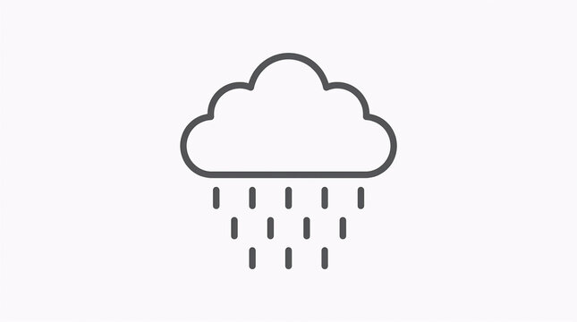 Minimal rain cloud line icon with falling raindrops, isolated on a light background, representing rainy weather, forecast, and precipitation