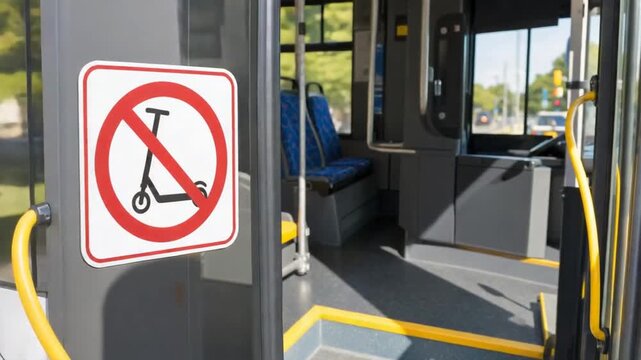 Sign prohibiting electric scooters on public transport.
