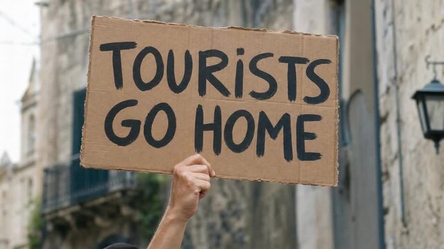 Tourists go home banner.