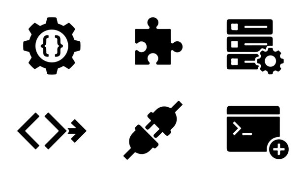 Software Development Icons Set, Coding & Programming Symbols, Technology & Data Icons, Web Design Elements, Vector Graphics