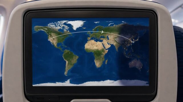 An airplane screen that shows you the route.