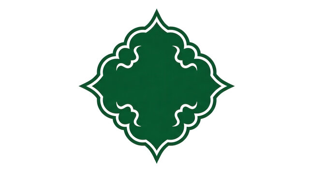 Green ornate quatrefoil emblem isolated on transparent background