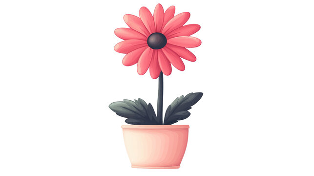 Pink Daisy in a Pot: A beautiful pink daisy with a dark center blooms vibrantly in a simple pot, its delicate petals unfurling towards an unseen light, bringing a touch of natural beauty indoors.