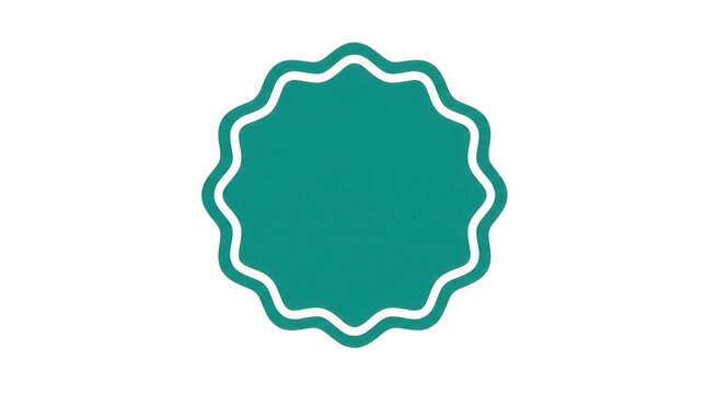 Teal scalloped circular badge shape isolated on transparent background