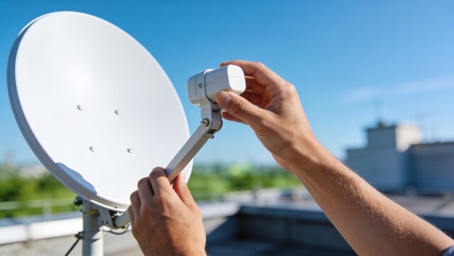 Generative AI captures a person adjusting a satellite dish outdoors