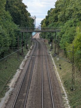 Curved Railway Tracks Through a Green Urban Area