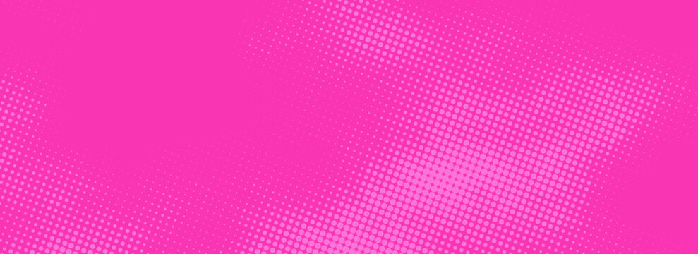Pink pop art background in retro comic style with halftone dots and confetti, offering a playful vector backdrop for posters, banners, invitations, and graphic design.