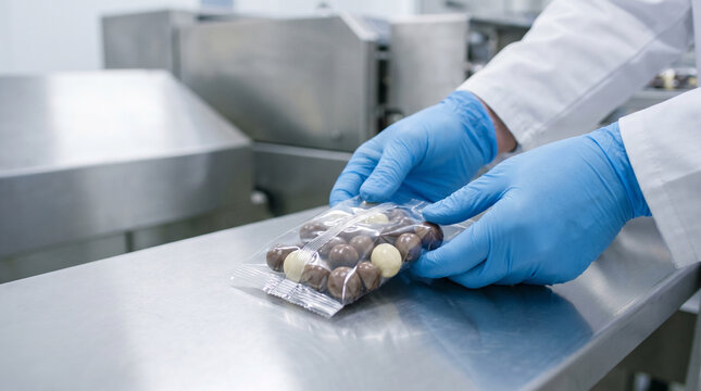 Chocolate Packaging Machine in Confectionery Factory