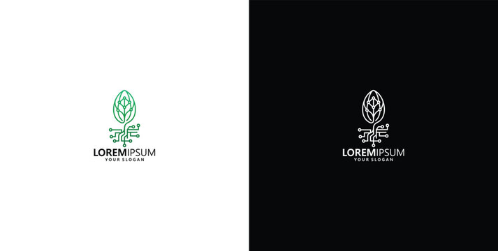 Elegant minimalist line art leaf and flower logo design vector template with black and white variations