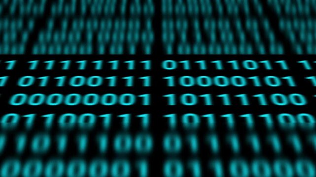 Computer Animation With Blue Binary Digits 1 And 0 Moving 4K