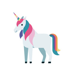 Obraz premium Unicorn, rendered in a minimalist 2D flat vector icon style against a pure white backdrop