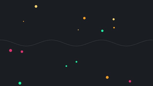 Abstract geometric motion animation with floating colorful circles and glowing particles on dark backgrou