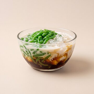 Indonesian Iced Cendol Dessert with Green Rice Flour Jelly Coconut Milk and Palm Sugar AI Generated