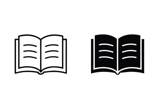 Open Book Icon Set in Outline and Solid Styles