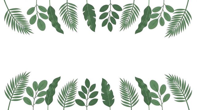 Tropical palm leaves frame animation on white background