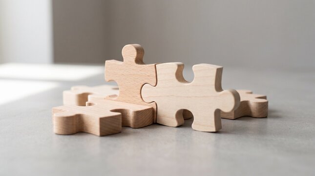 Wooden puzzle pieces on a table