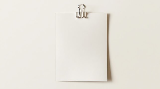 Clean empty paper hanging held by silver steel binder clip