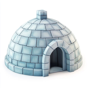 Light blue stone igloo with chimney and open doorway on white background blue hut chimney shelter stone house ice dwelling winter architecture
