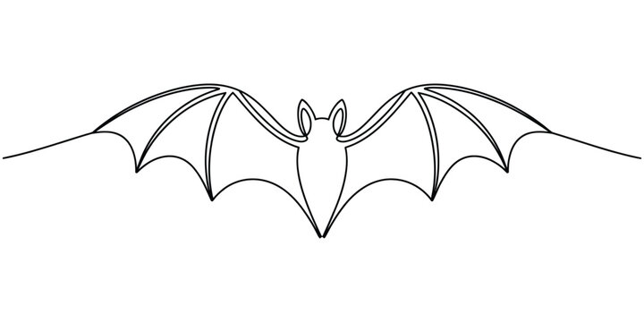 Simple black outline drawing of a flying bat with spread wings Vector, illustration
