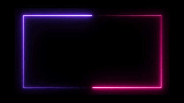 Neon frame glowing along rectangular border on black background 4k animation. Seamless loop.