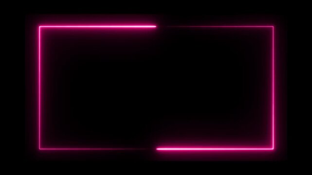 Pink neon frame glowing along rectangular border on black background 4k animation
