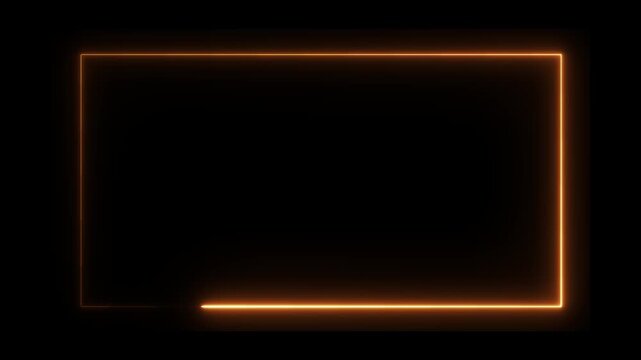 Orange neon frame glowing along rectangular border on black background 4k animation. Seamless loop.