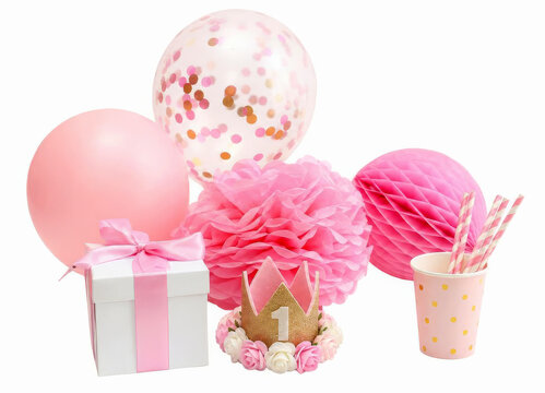 Erster Geburtstag Dekoration Set in Rosa und Gold mit Luftballons und Krone