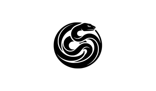 Minimal Coiled Snake Logo Black and White Vector Emblem