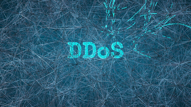 DDoS attack shown as excessive traffic overwhelming a digital network, causing service outage, network congestion, and disrupted access.