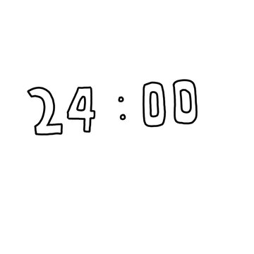 Cute hand drawn digital clock showing 24 00 doodle isolated on transparent background. Midnight time icon line art vector illustration.