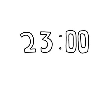 Cute hand drawn digital clock showing 23 00 doodle isolated on transparent background. Eleven o'clock time icon line art vector illustration.