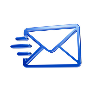 Glossy blue 3d fast delivery mail envelope with motion speed lines on a black background, 3d fast mail