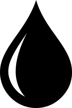 Single black liquid drop in motion with subtle highlight isolated on transparent background