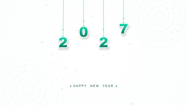Happy New Year 2027 hanging text vector background animation