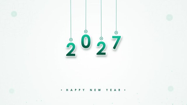 Happy New Year 2027 hanging numbers typography animation on white background