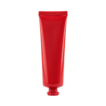 Red cosmetic tube mockup isolated on transparent background for beauty product branding design