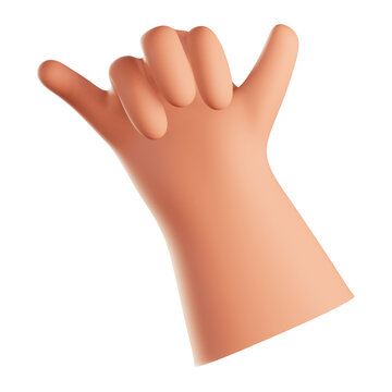 3D cartoon hand making call me telephone gesture with thumb and pinky, icon on transparent background.