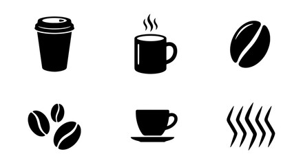 Fototapeta premium Coffee Icons Set: Hot Beverage Cups, Espresso, Beans, Steam, Vector Graphics for Cafes